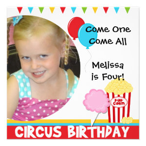 Customized Photo Circus Birthday Invitations