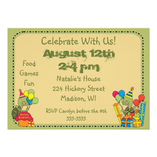 Customized Photo Turtle Celebration Birhday Invite