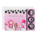 Customized Pink Snowman Joy Holiday Card