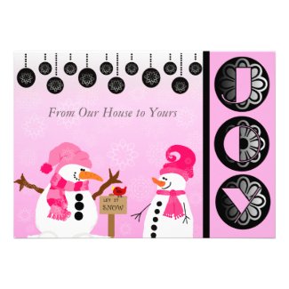 Customized Pink Snowman Joy Holiday Card