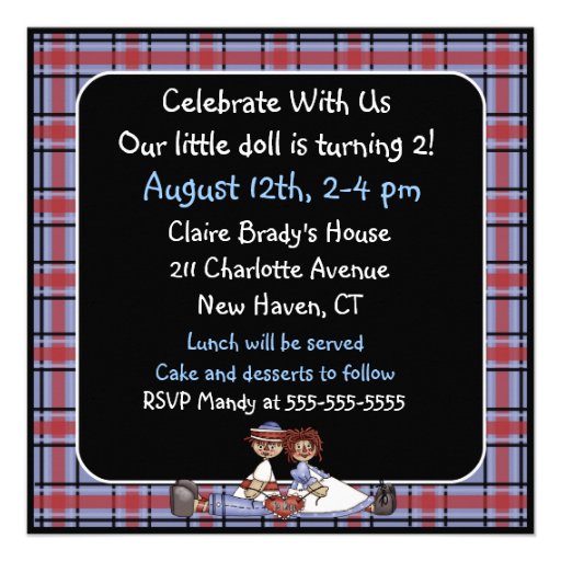 Customized Raggedy Ann and Andy Invitation