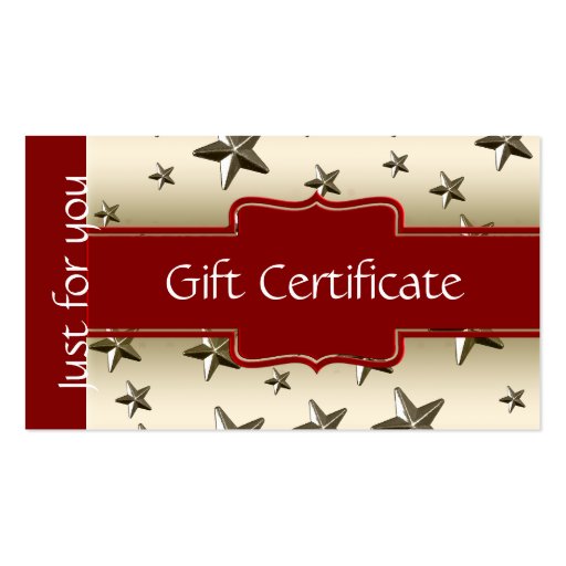 Customized Shiny Gold Stars Gift Certificate Business Card (front side)