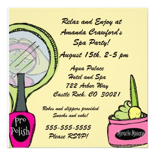 Customized Spa Party Birthday Invites