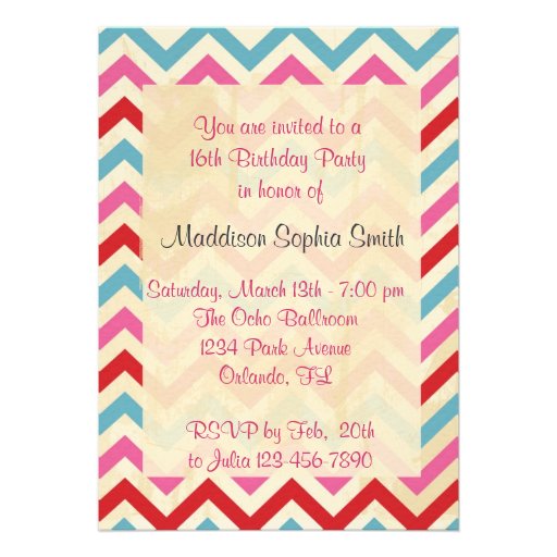 Customized Sweet 16 Birthday Invitations (front side)