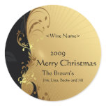 Customized Wine Labels for Christmas Gold Round Sticker