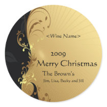 Customized Wine Labels for Christmas Gold Round Sticker