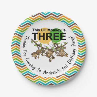 CustomizedLittle Monkeys 3rd Birthday Paper Plates 7 Inch Paper Plate