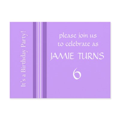 Customizes Purple Birthday Party Invitations Postcards by jbranam