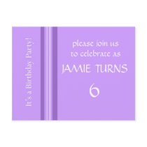 Customizes Purple Birthday Party Invitations postcards