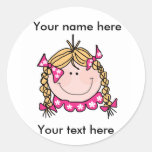 Customze Yourself Blond Girl Braids Round Sticker