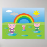 Cut Cartoon Cats Jumping In Puddles Poster