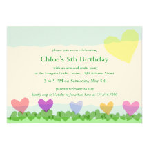 Cut Paper Hearts Sun and Flowers Birthday Party Personalized Invite