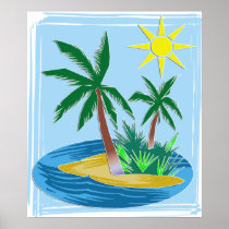 Cut Paper Island, Palms and Sun Print
