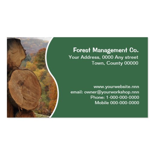 Cut tree trunks business card (front side)