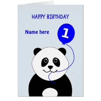 Cute 1st birthday panda add name blue