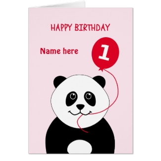 Cute 1st birthday panda add name pink