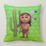 Cute 3d American Indian with Cactus (editable) pillows