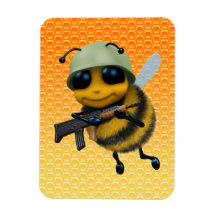 Cute 3d Bee Soldier Honeycomb Rectangle Magnet