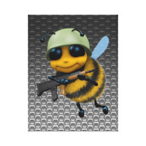 Cute 3d Bee Soldier Metallic Honeycomb Gallery Wrap Canvas