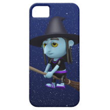 Cute 3d Witch Flying Broomstick (editable) iPhone 5 Cases