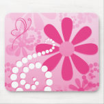 Cute Abstract Girly Pink Retro Flowers Mouse Pads