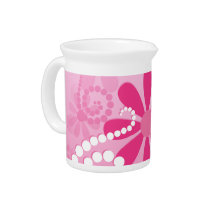 Cute Abstract Girly Pink Retro Flowers Pitcher