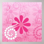 Cute Abstract Girly Pink Retro Flowers Poster