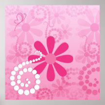 Cute Abstract Girly Pink Retro Flowers Poster