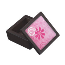 Cute Abstract Girly Pink Retro Flowers Premium Trinket Box