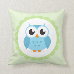 Cute adorable blue owl animal cartoon for kids throw pillow