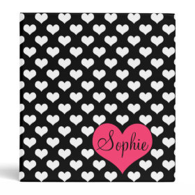 Cute adorable girly black and white hearts pattern 3 ring binder