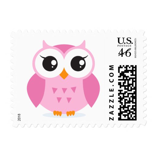Cute adorable pink owl animal cartoon postage stamp  Zazzle