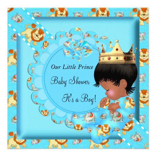 Cute African American Baby Shower Blue Boy 2 Custom Invites