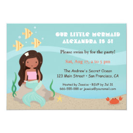 Cute African American Mermaid Girls Birthday Party Card