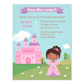 Cute African American Princess Birthday Party Card