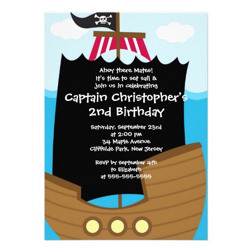 Cute Ahoy Mates Pirate Birthday Party Invitations
