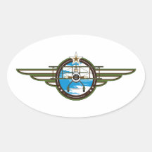 Cute Airforce Pilot and Biplane Oval Sticker