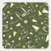 Cute Airforce Pilot and Biplane Square Stickers