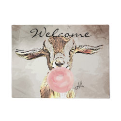 Cute Airplane Ears Goat with Bubblegum Welcome Mat Doormat