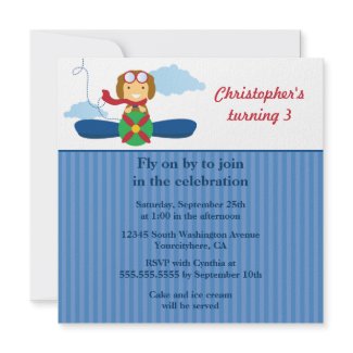 Cute aeroplane pilot boys birthday party invitation invitation