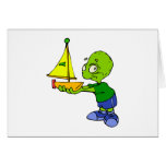 Cute Alien Boy With Toy Boat Cards