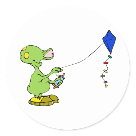 Cute Alien Flying Kite Classic Round Sticker