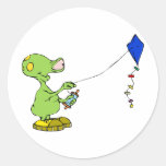 Cute Alien Flying Kite Round Stickers