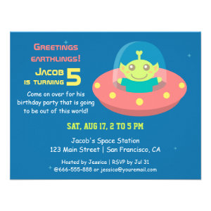 Cute Alien Outer Space Birthday Party Personalized Invitation