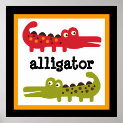Cute Alligator Safari Animals Baby Kids Poster