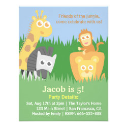 Cute and Colourful Jungle Animals Birthday Party Custom Announcement