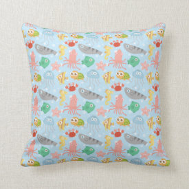 Cute and Colourful Underwater Animals Pattern Throw Pillows