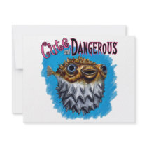 Cute And Dangerous Puffer Fish Blue invitations by tshirtdart Cute And Dangerous Puffer Fish Blue invitations