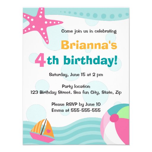 Cute and fun pool or beach party invite for kids