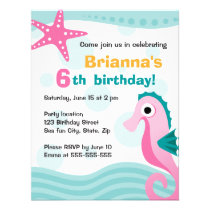 Cute and fun seahorse under the sea birthday custom invites